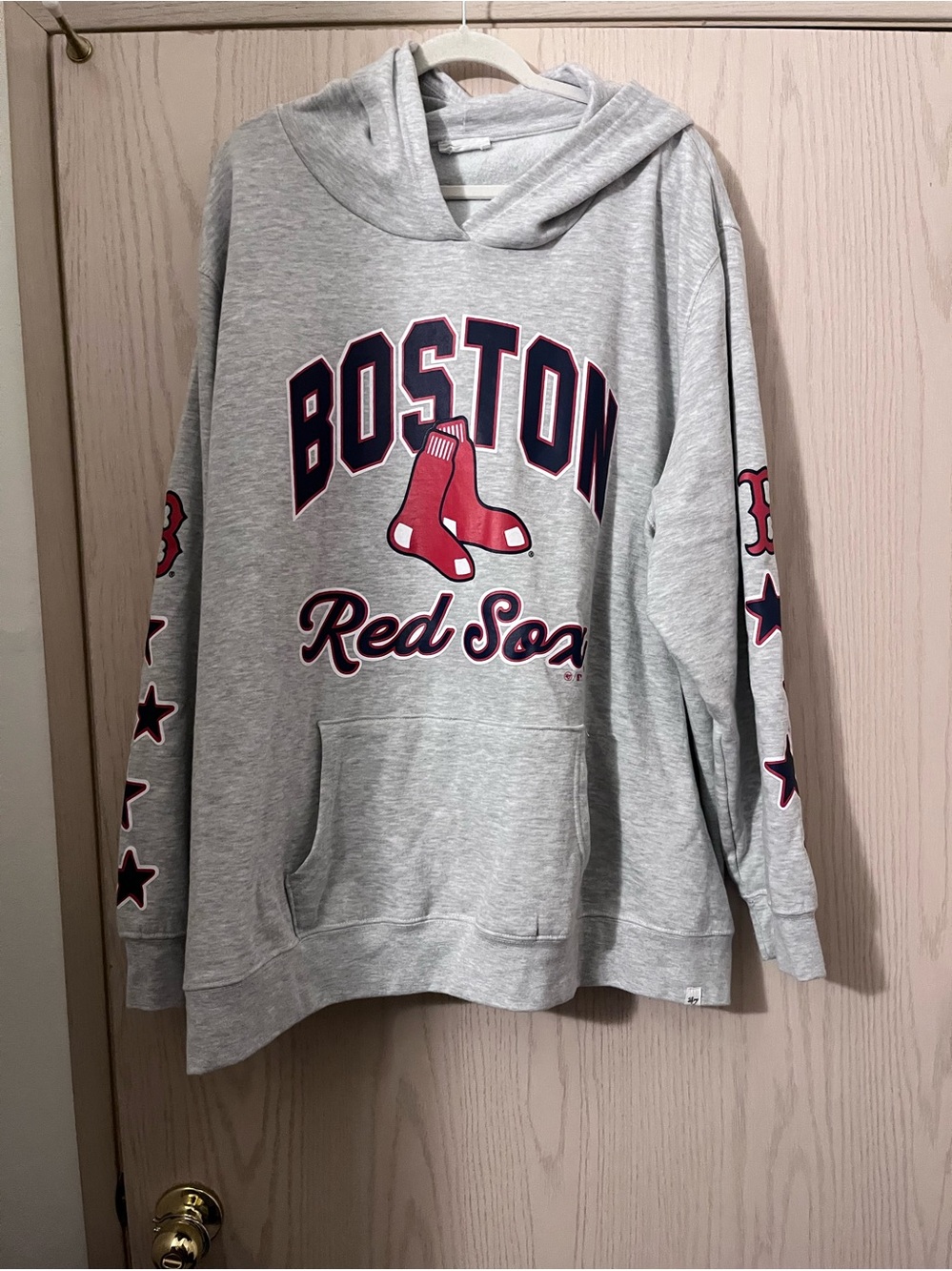 47 Brand Boston Red Sox Gray Crewneck Hoodie with Red Logo